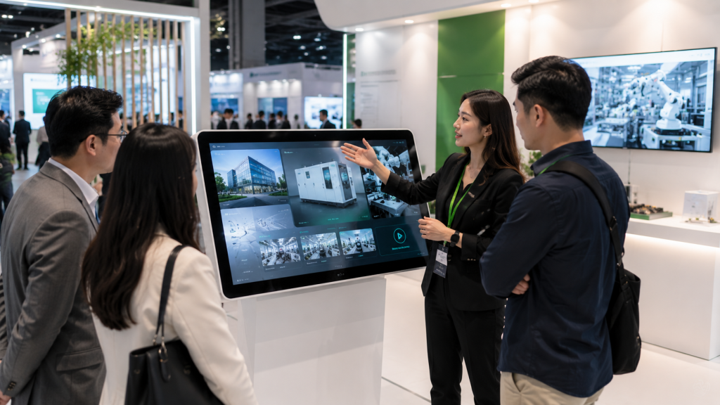 Interactive touchscreen used at an exhibition booth in Malaysia.