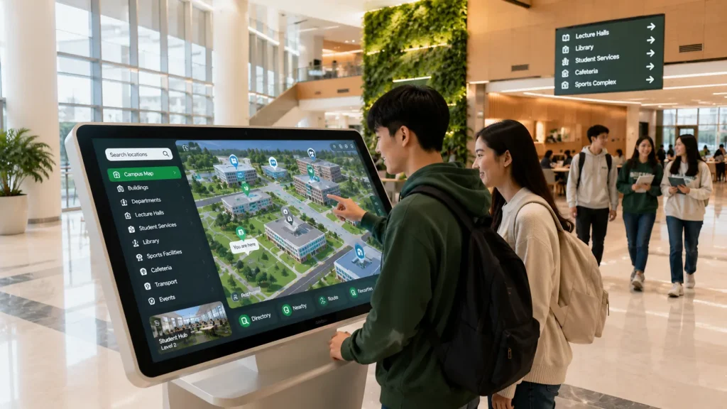 Interactive campus map helping visitors navigate a Malaysian university