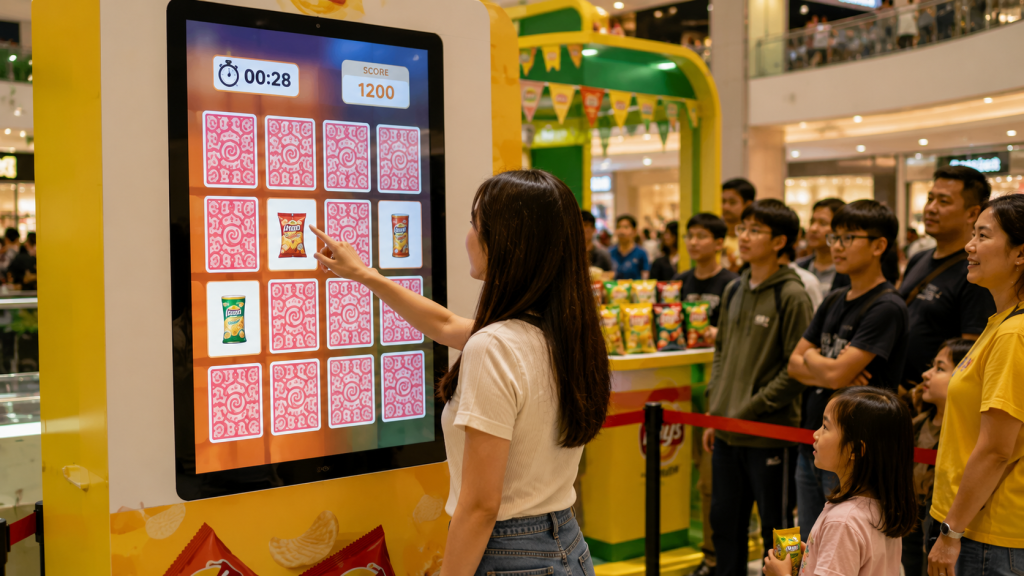Interactive Memory Game for events in Malaysia featuring a touchscreen matching game at a shopping mall activation.