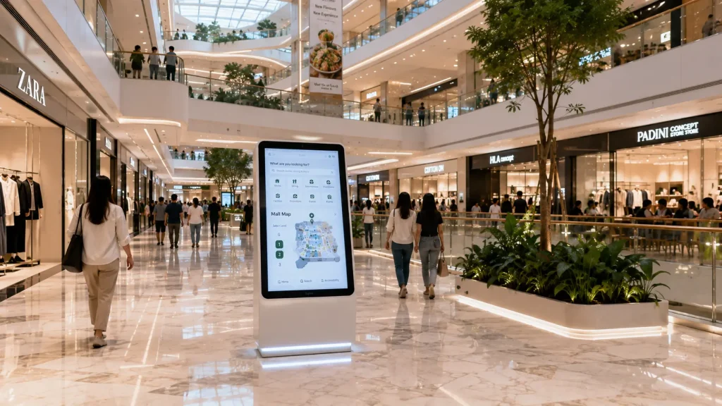 Interactive shopping mall directory kiosk in a luxury Malaysian mall