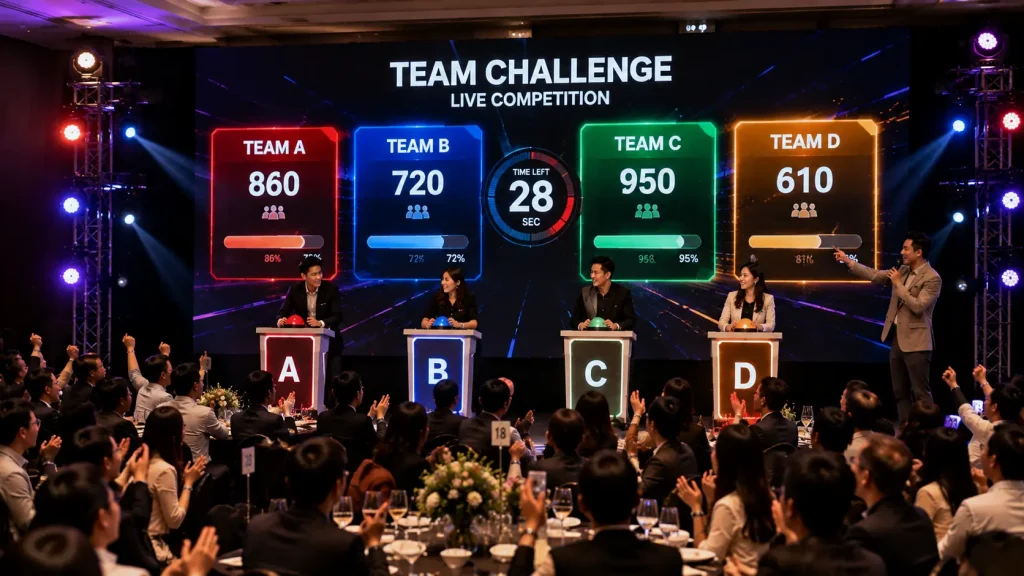 Big Screen Interactive Games engaging employees and audiences at a corporate event in Malaysia.