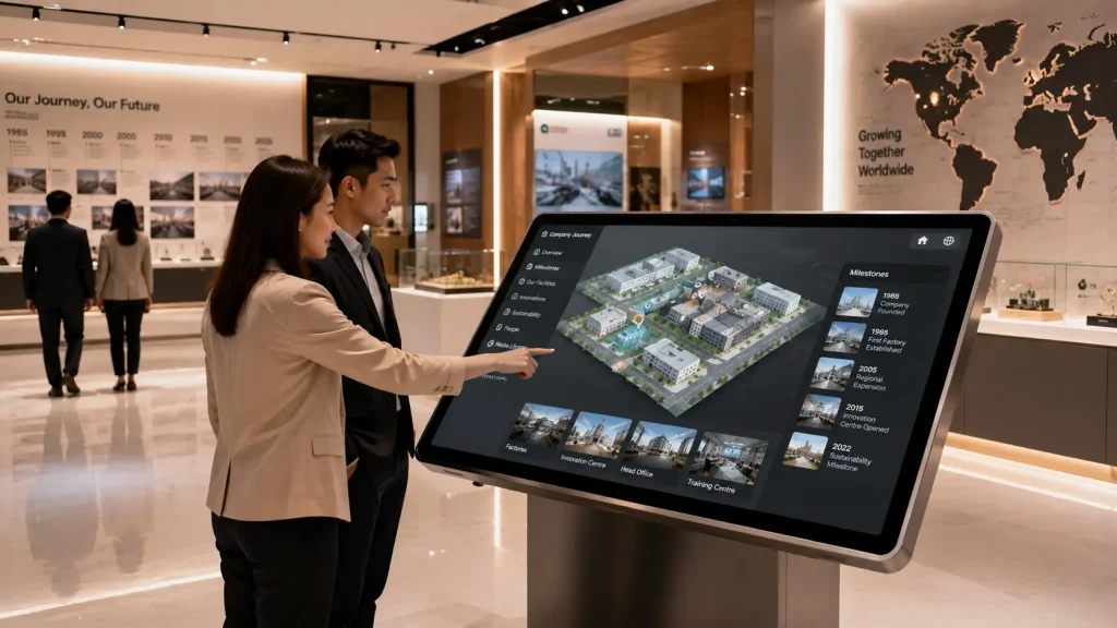 Interactive digital history map inside a Malaysian corporate heritage centre