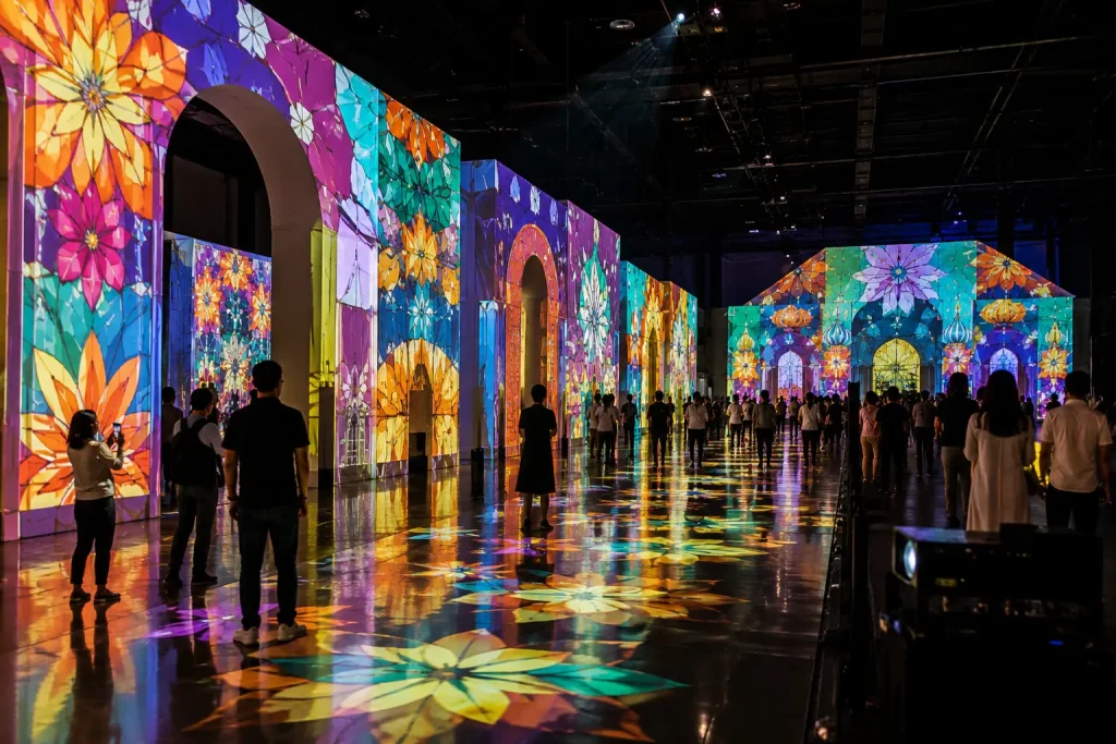 270-degree immersive projection experience in Malaysia using multi-wall projection and edge blending.