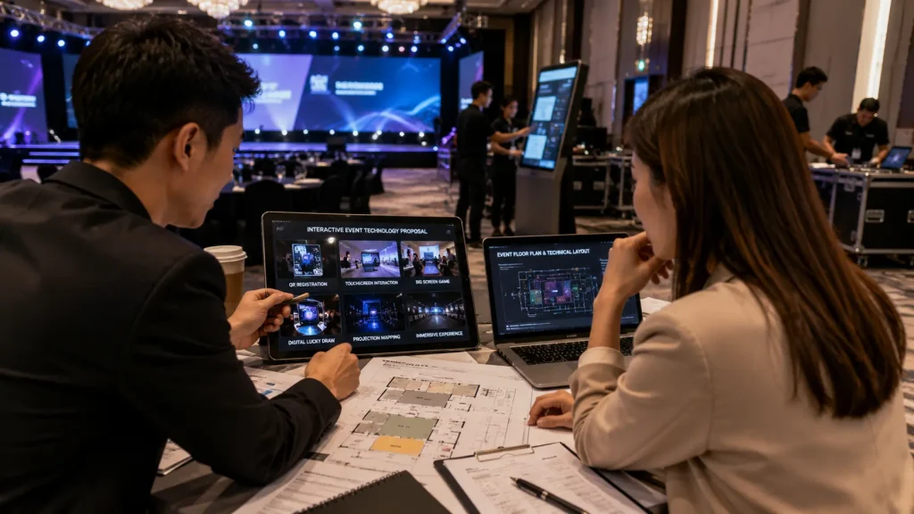 Interactive Event Technology cost planning for a corporate event project in Malaysia.