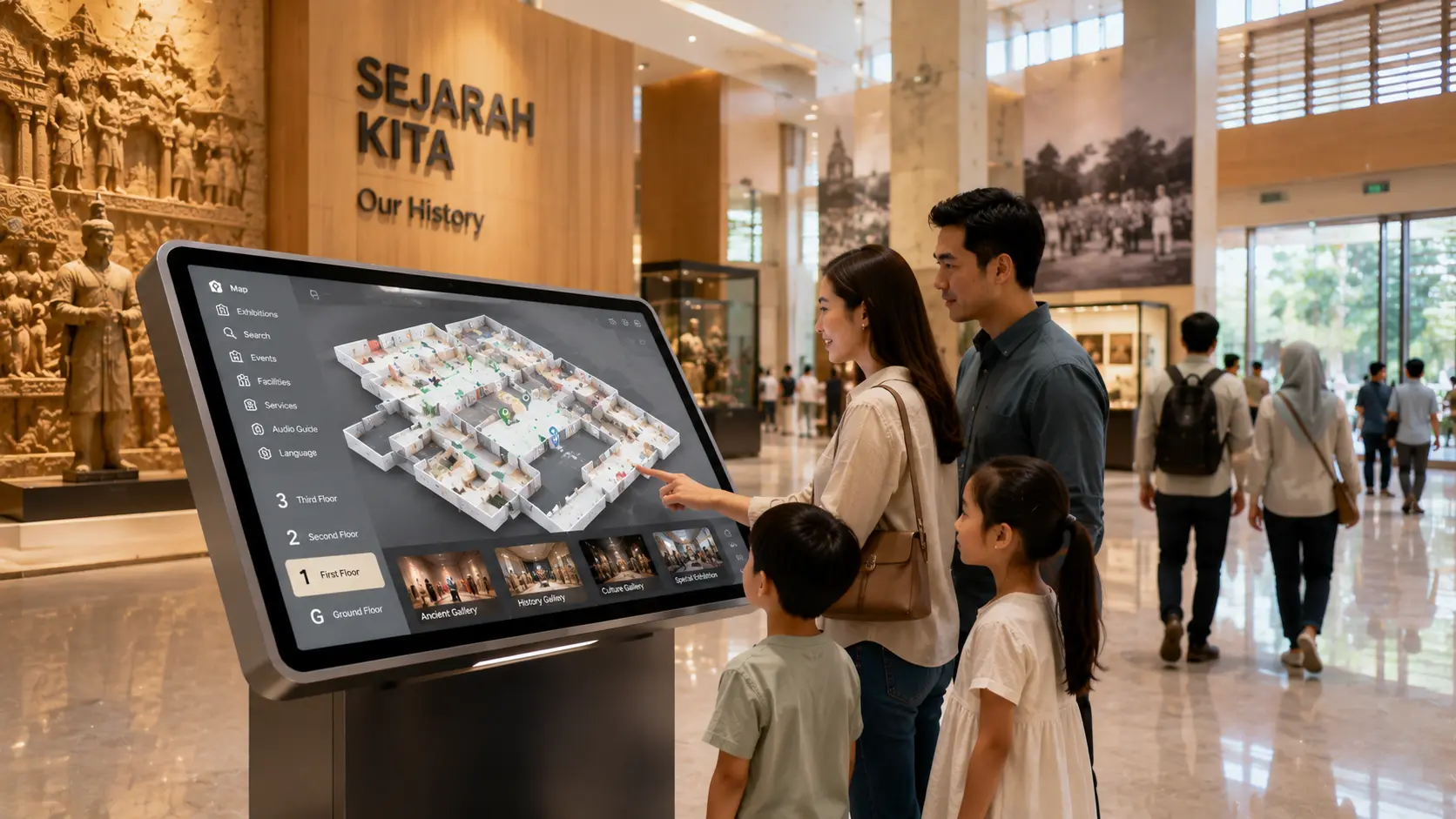 Interactive Museum Map displayed inside a modern museum visitor centre