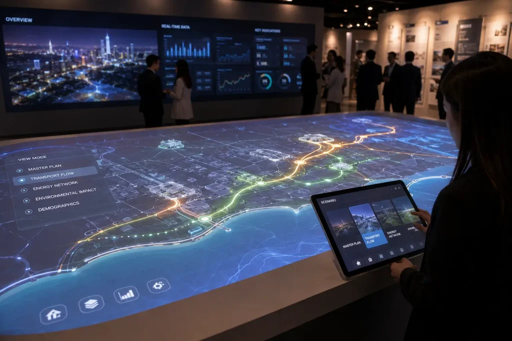 Interactive product launch experience combining touchscreen technology and projection mapping in Malaysia.