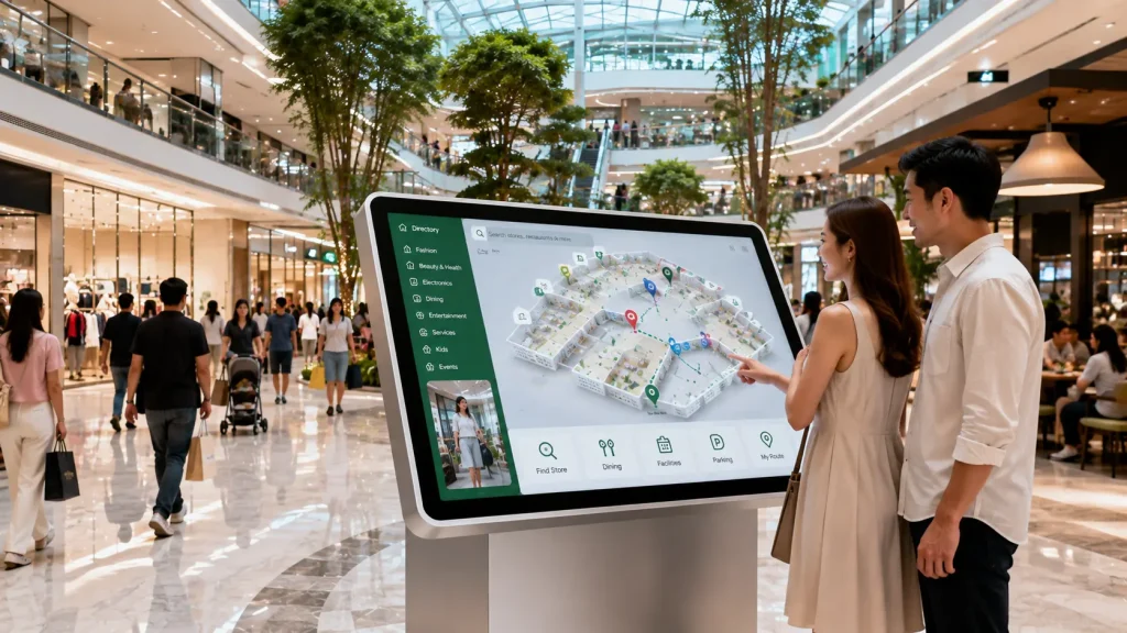Interactive Shopping Mall Map displayed on a premium touchscreen directory kiosk