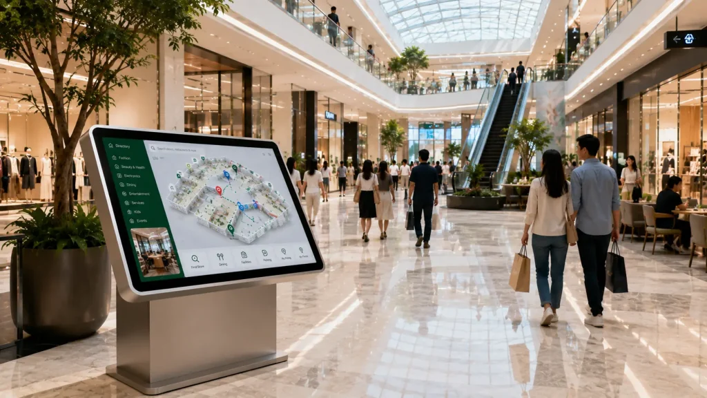 Interactive shopping mall directory kiosk inside a premium Malaysian mall