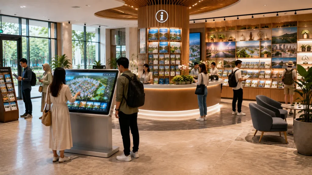 Interactive tourist information kiosk inside a Malaysian visitor centre