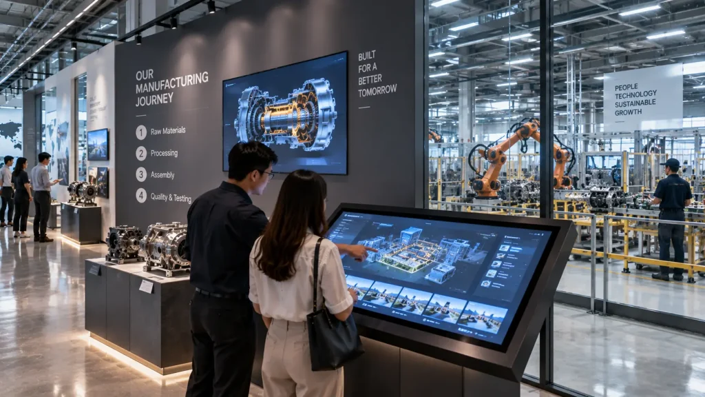 Engineering experience centre combining physical machinery with interactive 3D visualisation