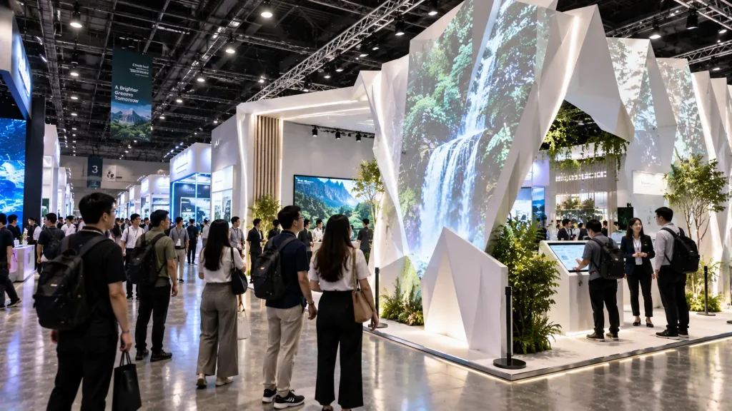 Digital exhibition attraction designed to capture visitor attention from a busy exhibition aisle in Malaysia.