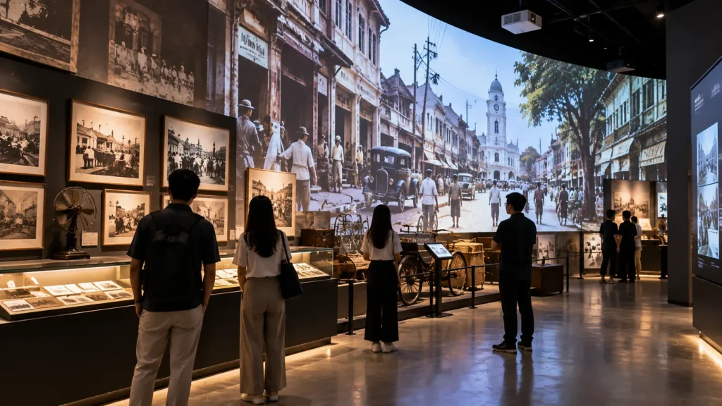Immersive historical storytelling combining museum archives with a reconstructed Malaysian environment.