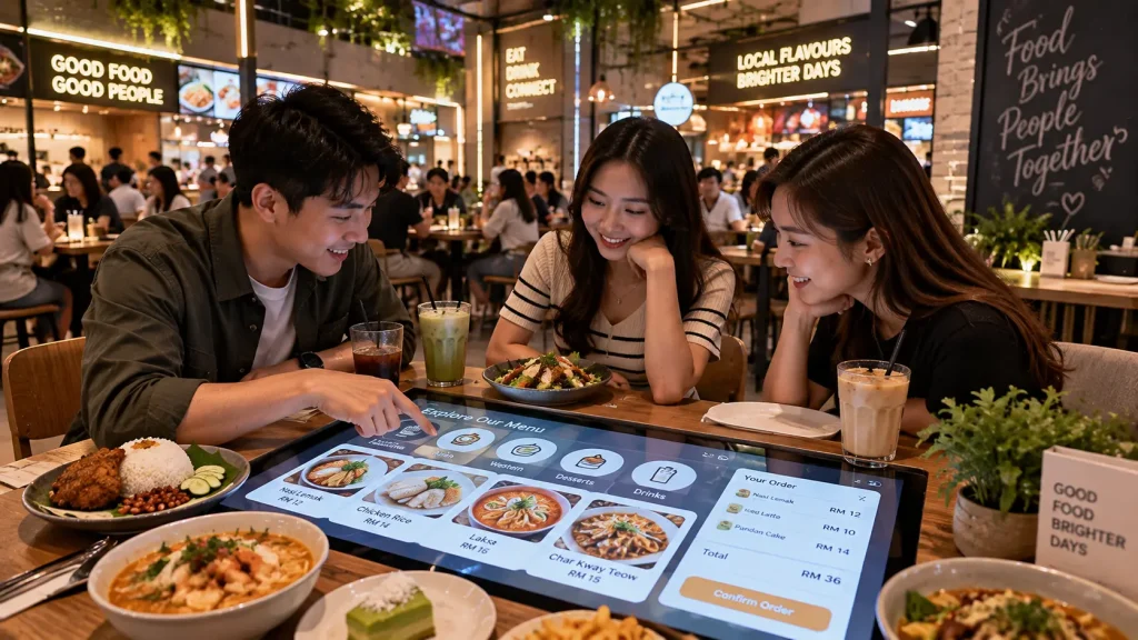 Interactive digital table for food discovery in a modern Malaysian retail dining space