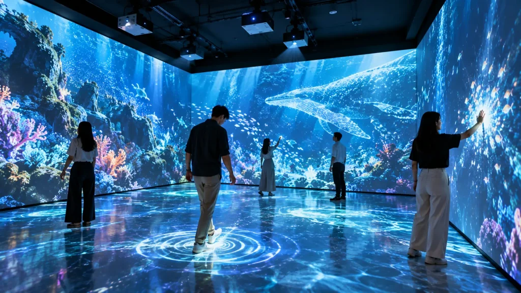 Interactive immersive room in Malaysia responding to visitor movement and gestures.