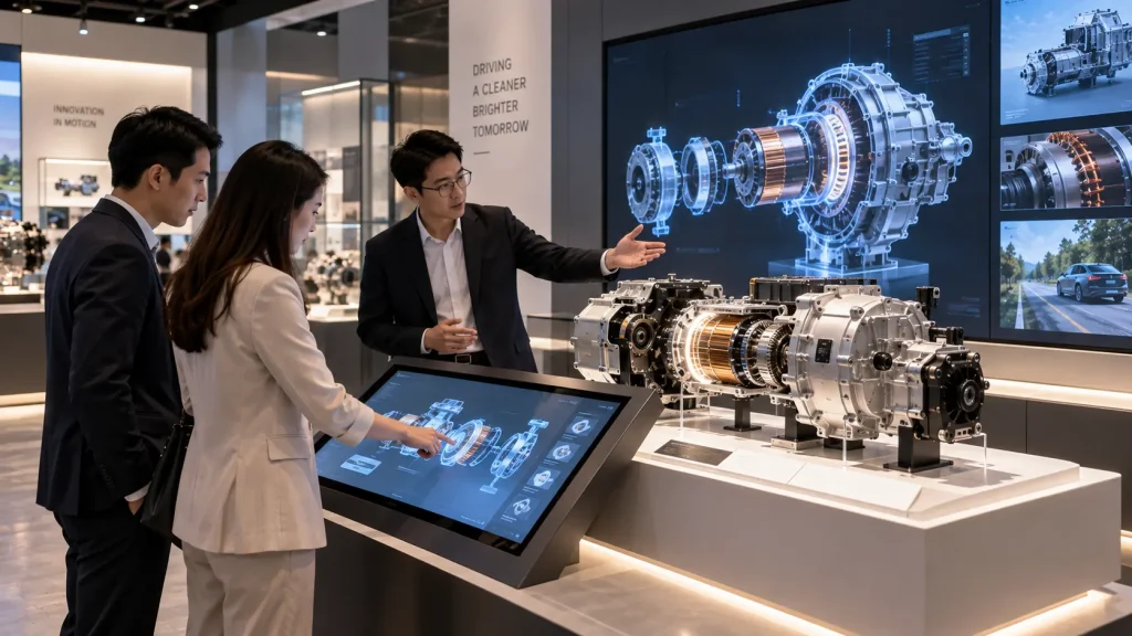 Physical industrial product connected to interactive digital content inside an experience centre in Malaysia.