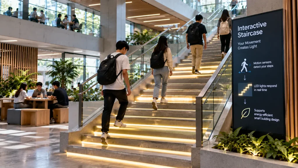 Sensor-controlled interactive LED staircase inside a university campus