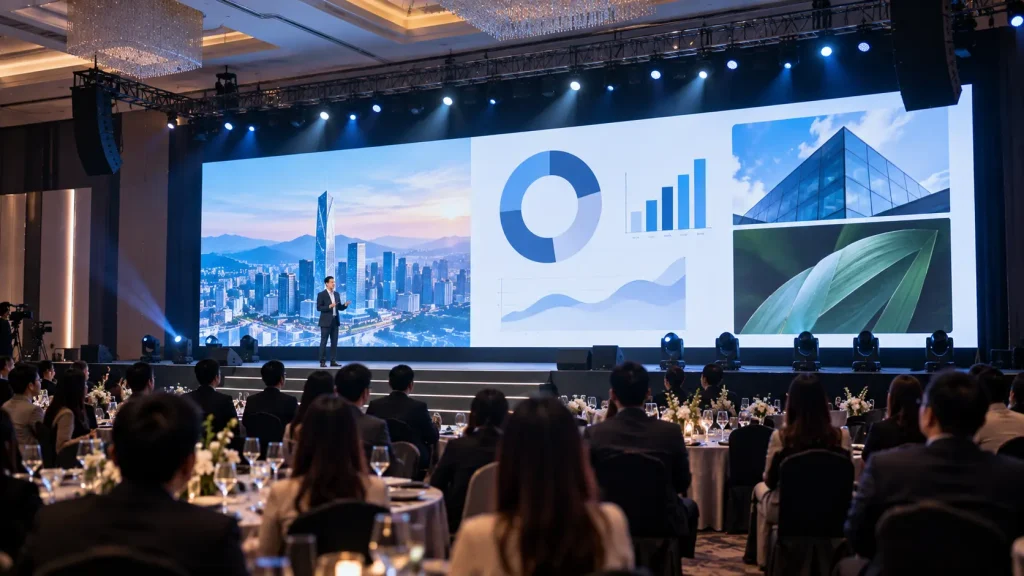 LED screen used for presentations and clear event information at a corporate event in Malaysia.