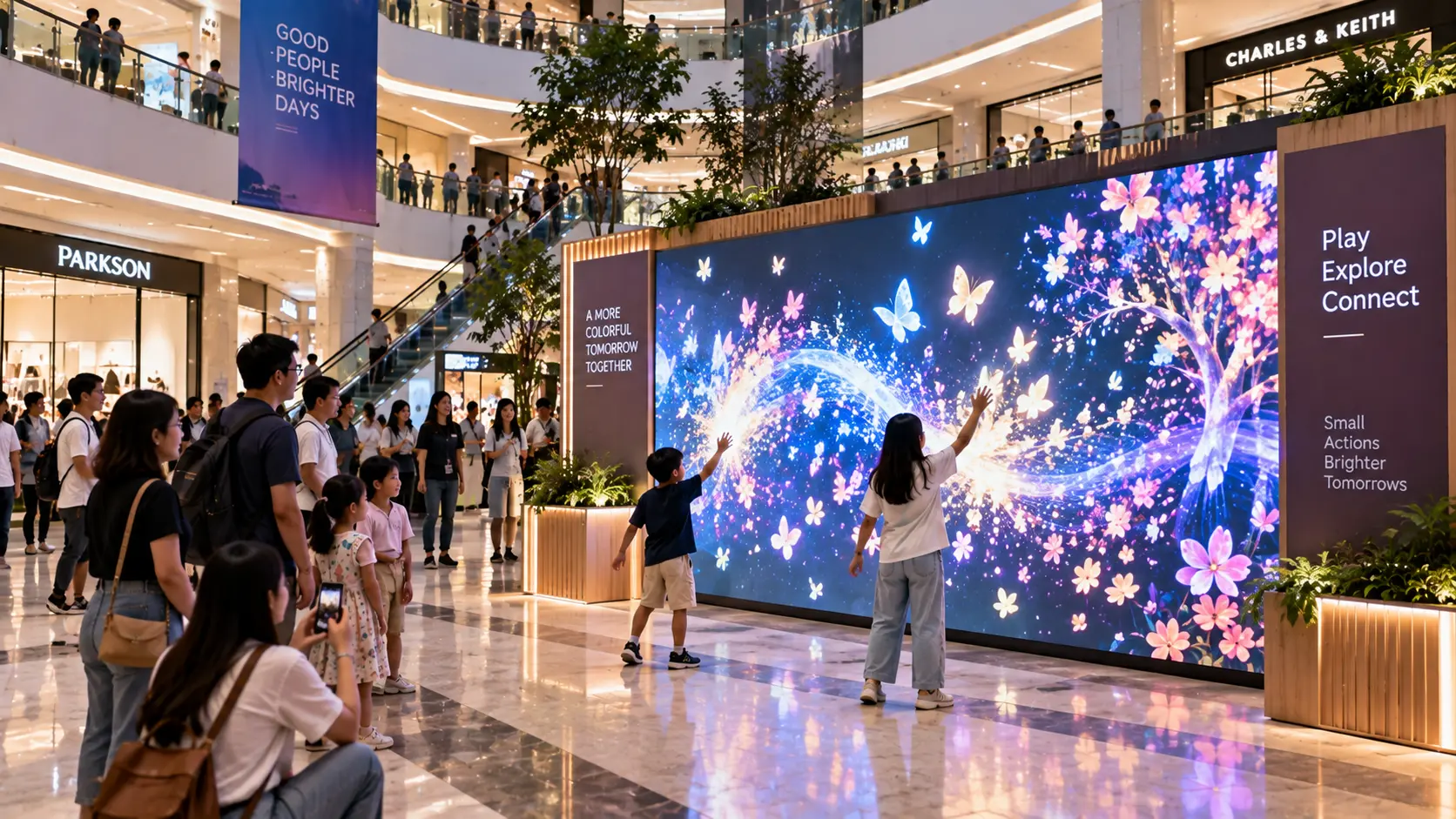 Interactive installation attracting shoppers inside a Malaysian shopping mall atrium