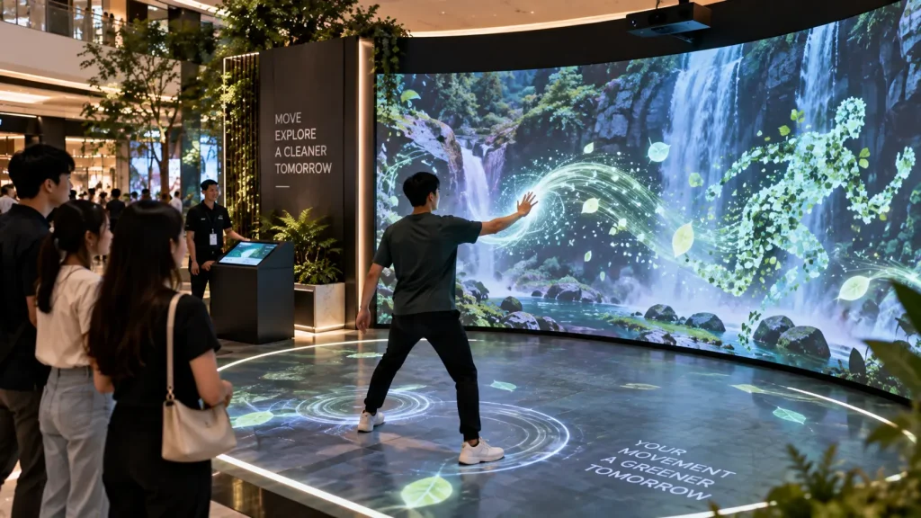 Motion-based interactive brand experience responding to visitor movement at a Malaysian activation.