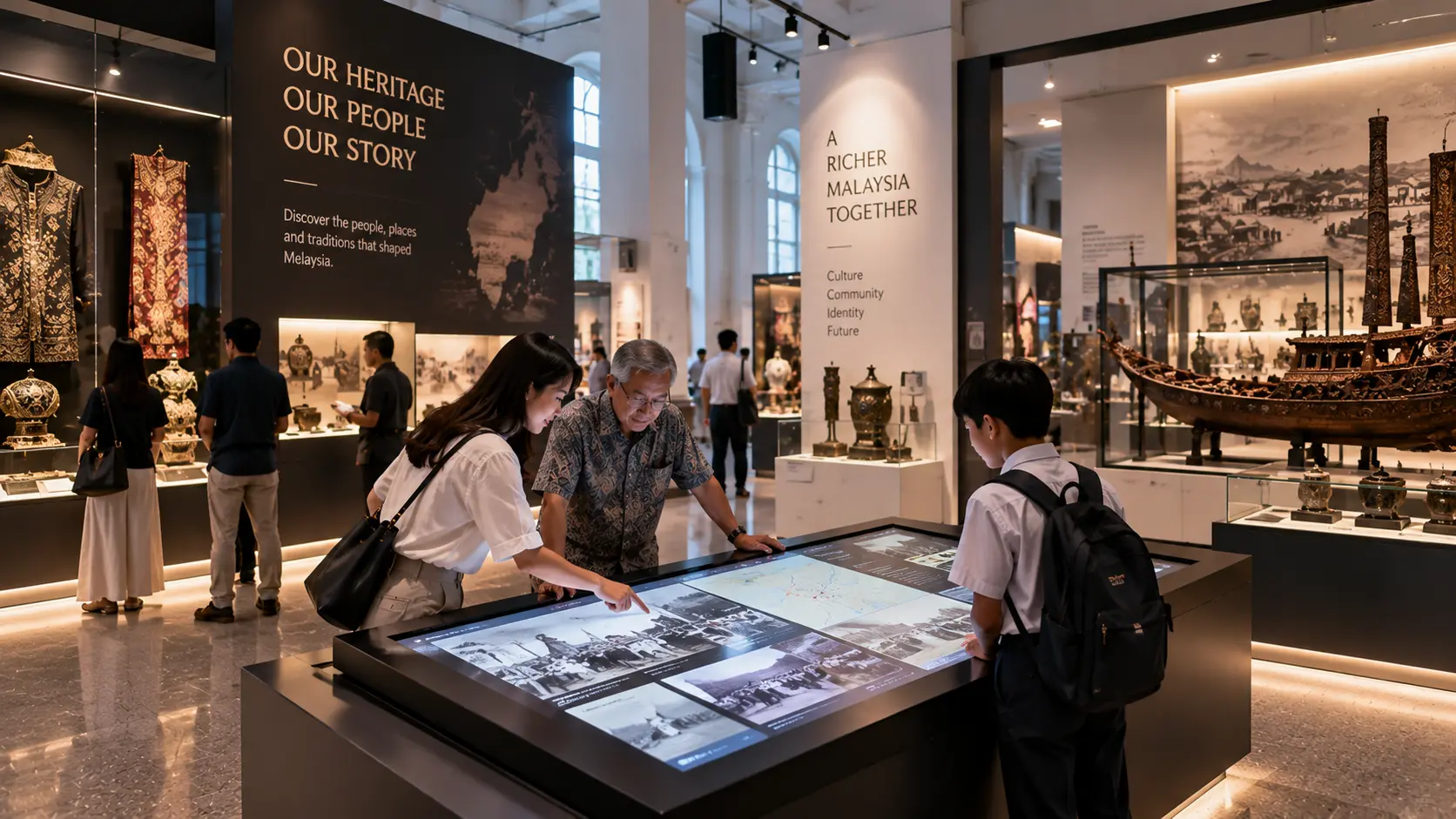 Interactive museum installation in Malaysia combining heritage artefacts with digital exploration