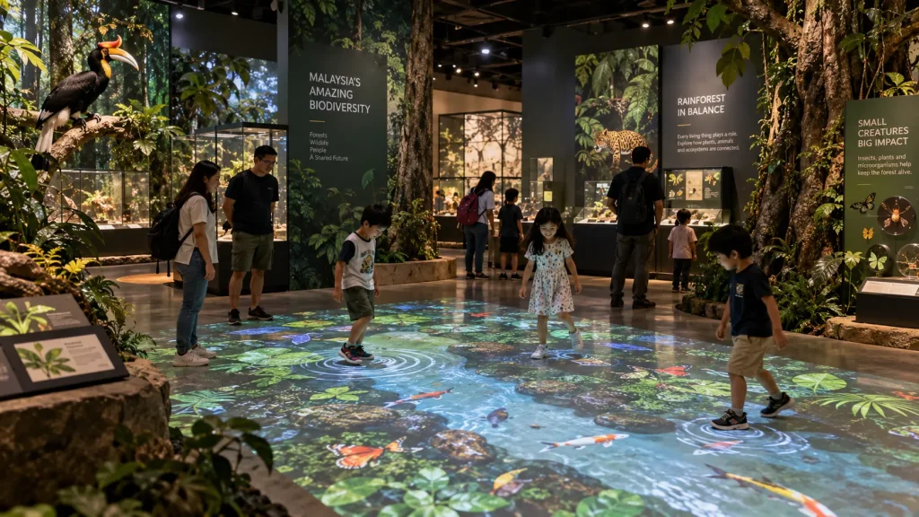 Natural history museum using interactive floor projection for rainforest education