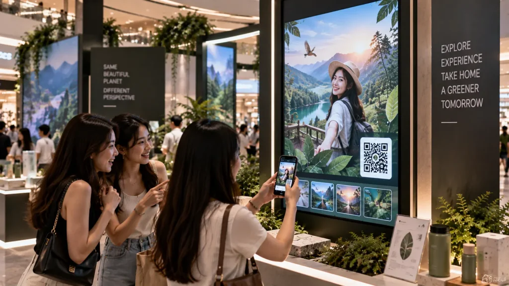 Personalised brand experience allowing visitors to retrieve campaign content through QR on their mobile device.