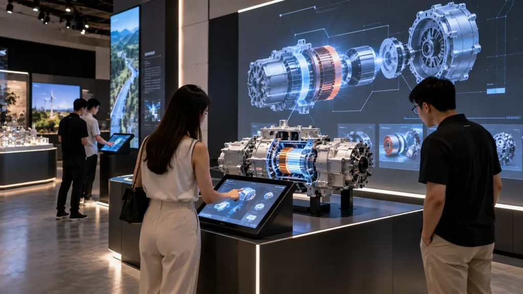 Physical and digital integration using an interactive industrial exhibit in a Malaysian experience centre.