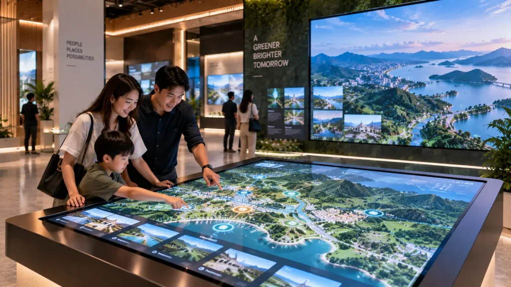 Interactive touch map for visitors exploring locations in a visitor centre